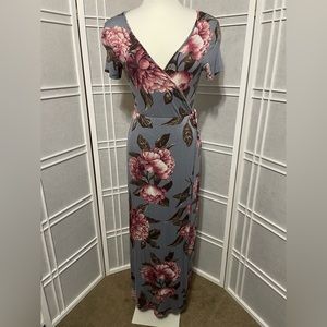 Floral Blue Wrap Maxi Dress